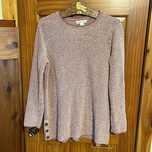 Coldwater Creek 100% Cotton Tunic Sweater Size medium, white & burgundy
